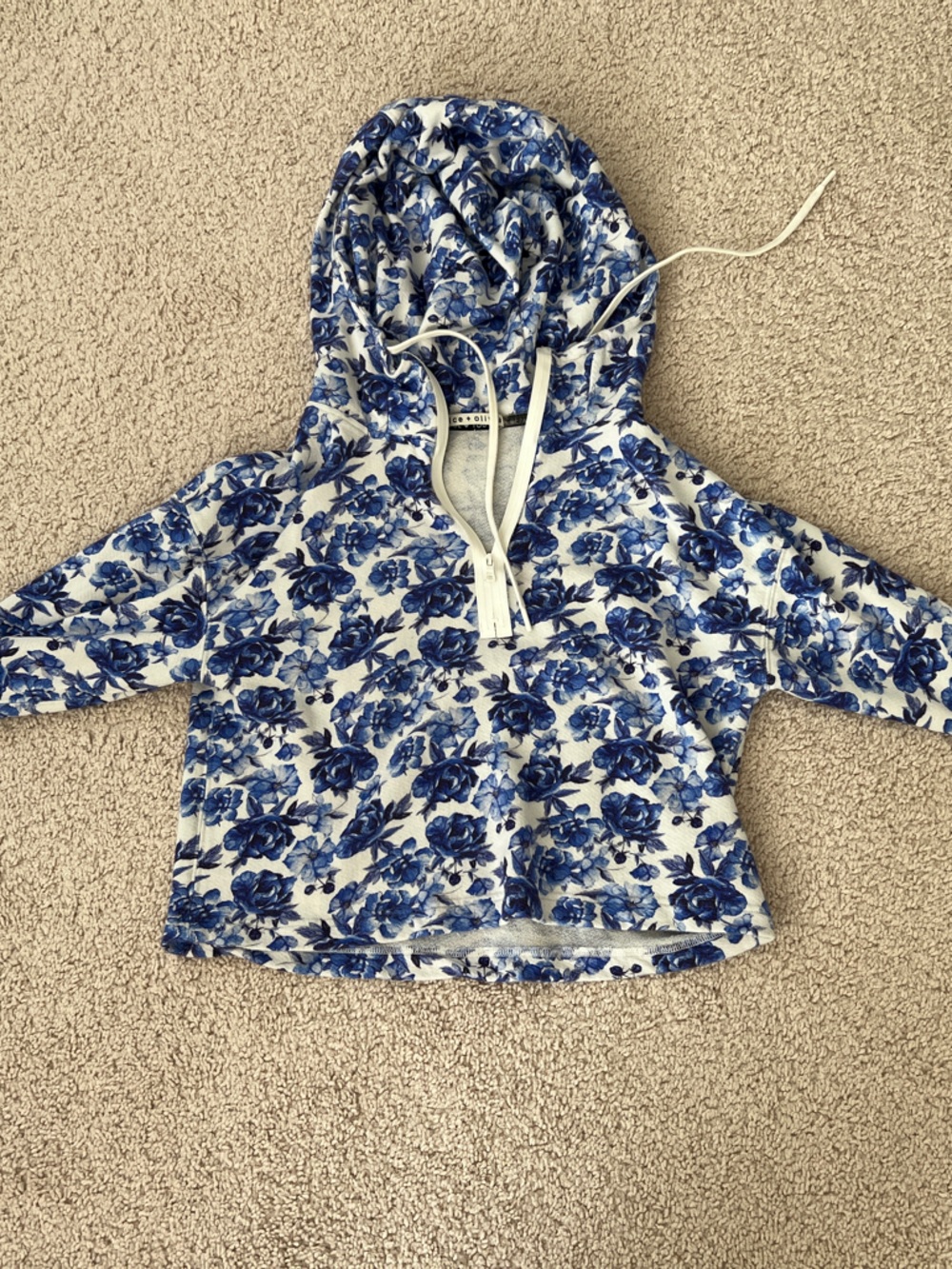 Alice + Olivia White Hoodie with Blue Floral Print
